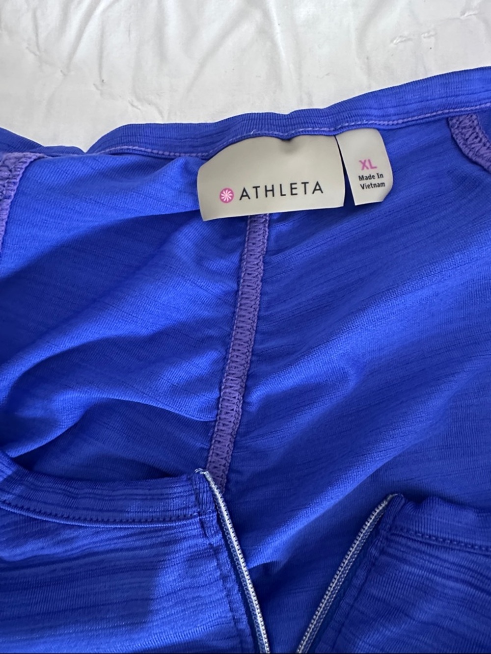 Athleta bathing suit set-blue swim top, shorts set with rashguard top - Picture 6 of 8